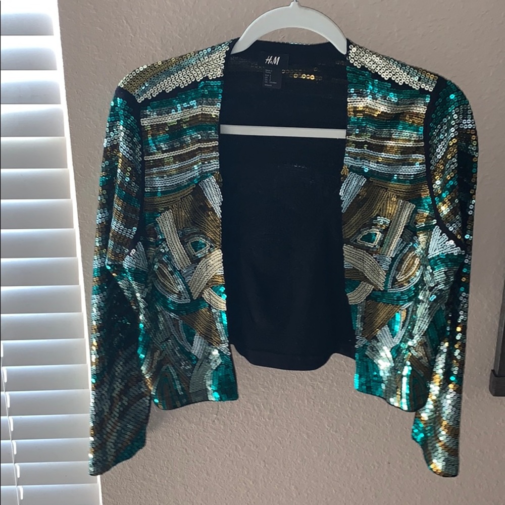 H&M Sequin Bolero Jacket Gold Silver Green Size S